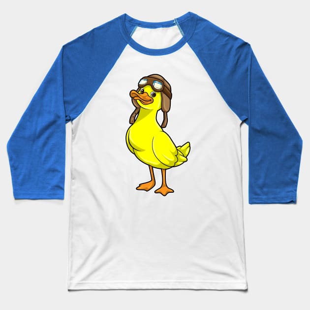 Duck as Pilot with Cap & Goggles Baseball T-Shirt by Markus Schnabel